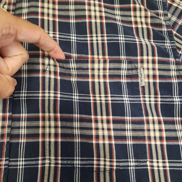 Carhartt Shirt Mens XL Blue Gray Plaid Short Sleeve Button Down - Picture 12 of 16